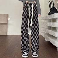 Chessboard Plaid Wide-leg Mop Pants