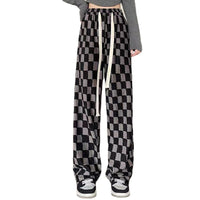 Chessboard Plaid Wide-leg Mop Pants