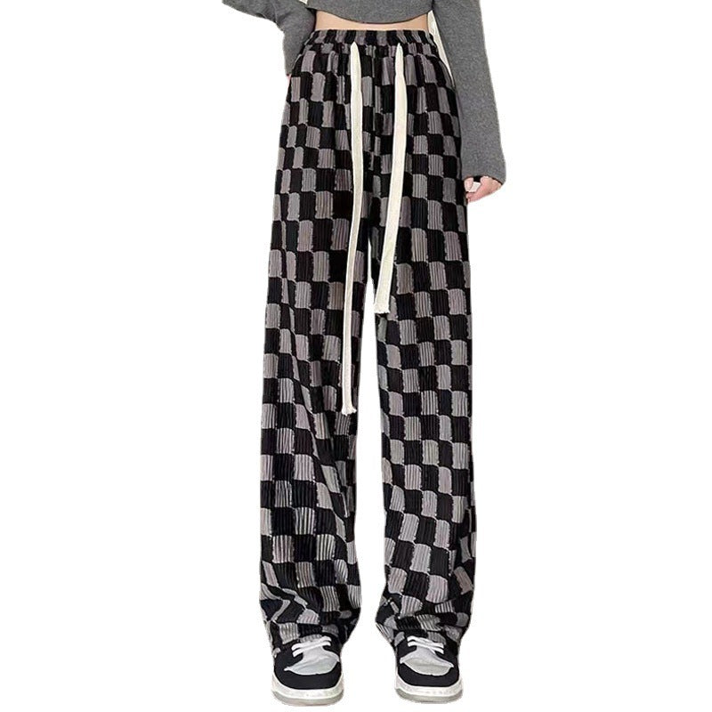 Chessboard Plaid Wide-leg Mop Pants