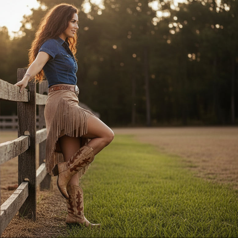 Dusk and Dawn Fringe Suede Skirt