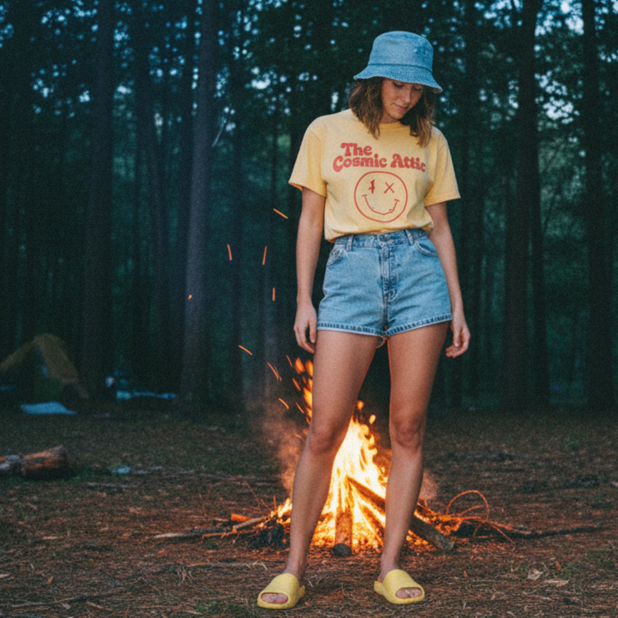 Sun Stamped Denim Shorts