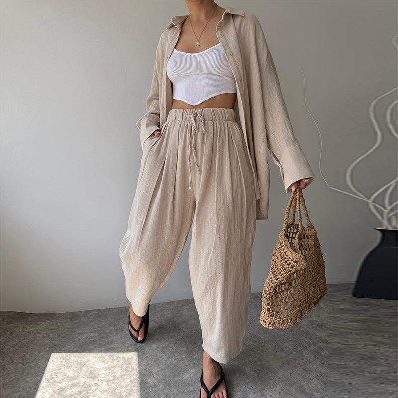 Casual Lapel Long Sleeve + Lounge Pants