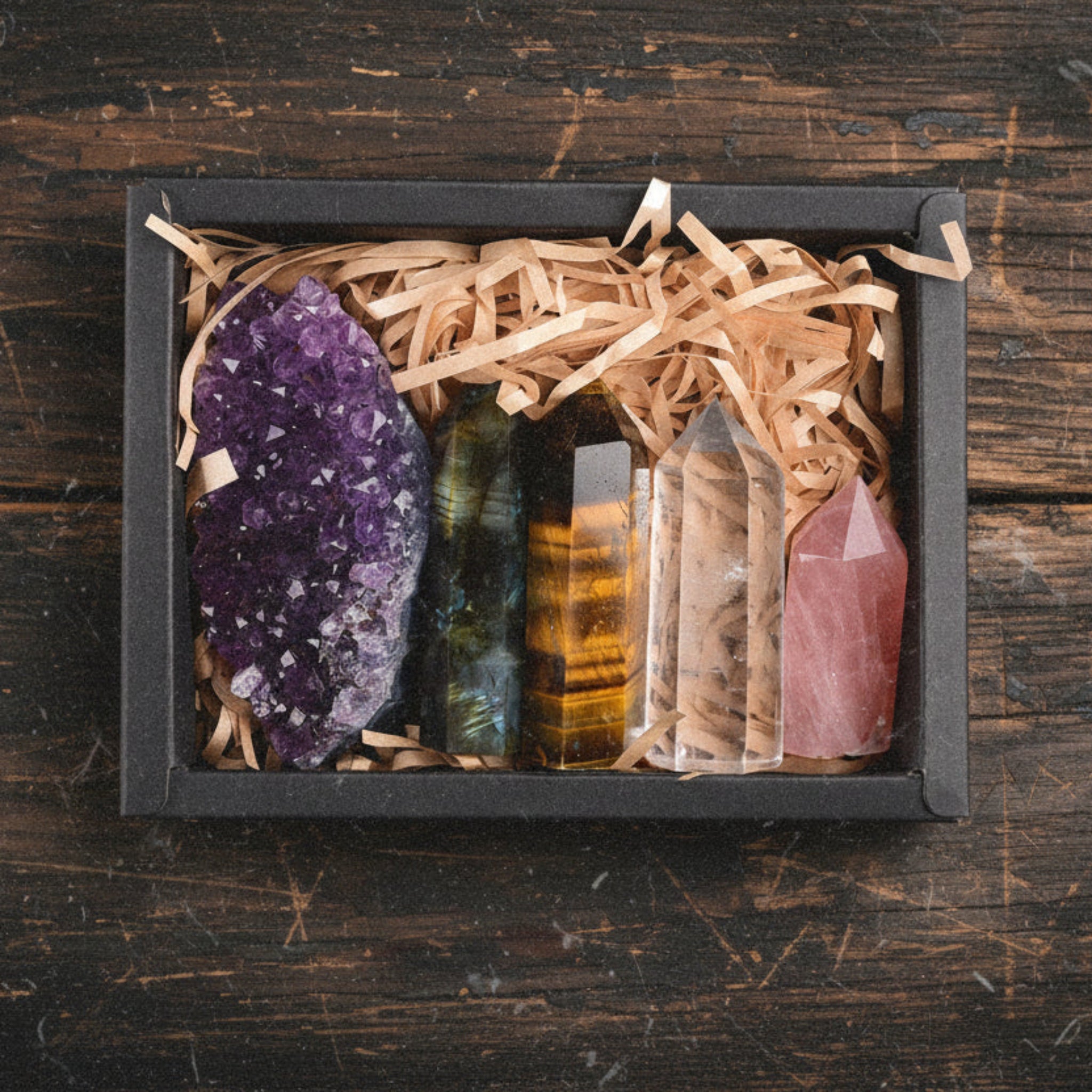 Natural Rose Quartz Hexagonal Column Stone Giftbox