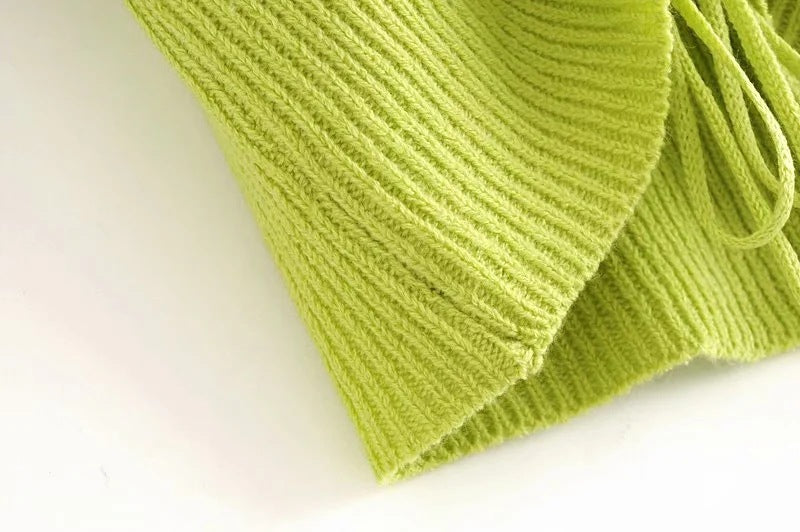 Fluorescent Drawstring Knitted Pullover