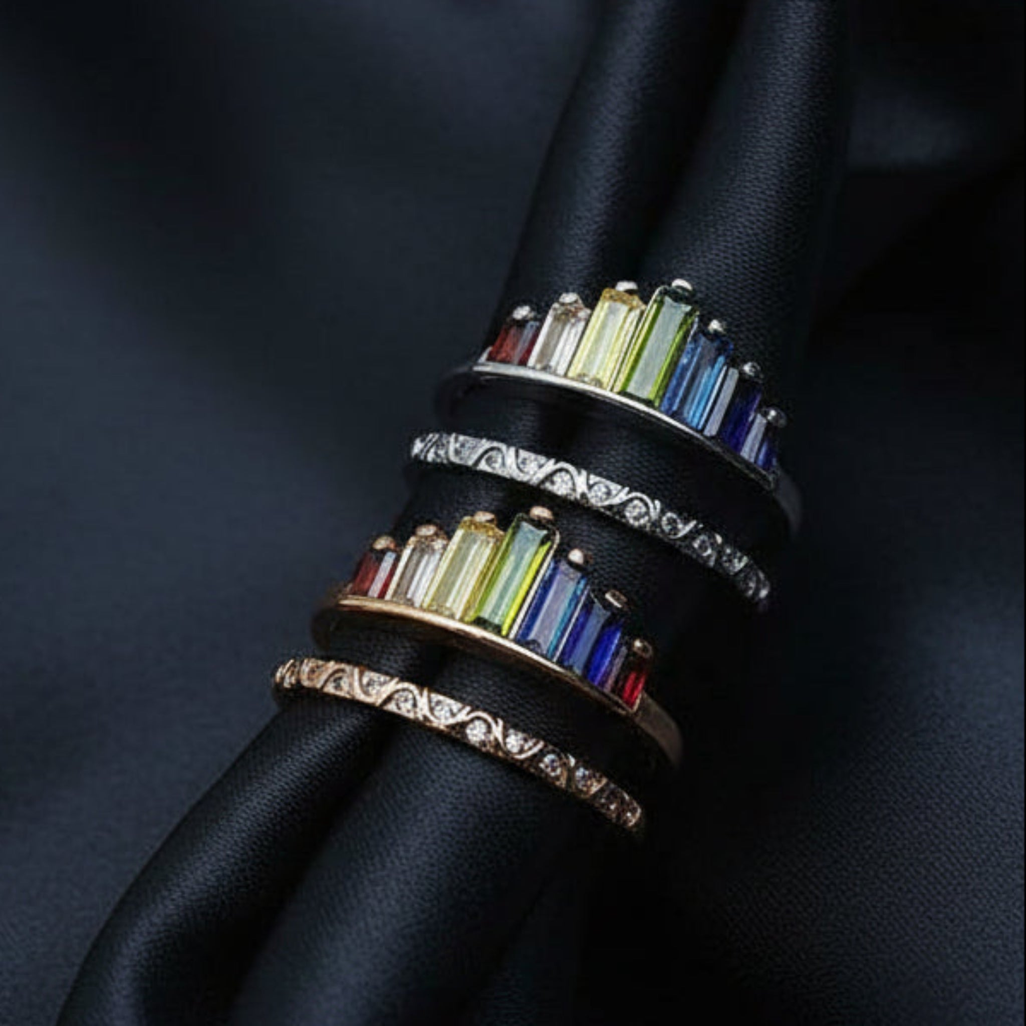Rainbow Chakra Microdiamond Ring