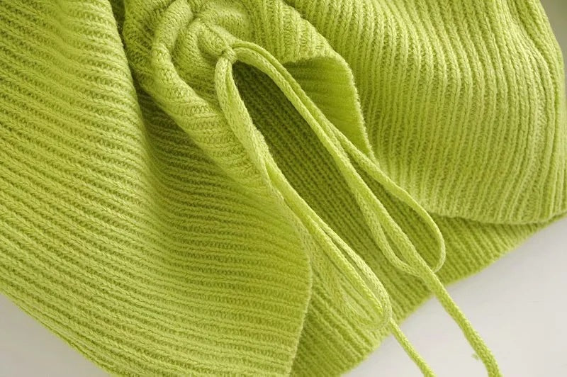 Fluorescent Drawstring Knitted Pullover