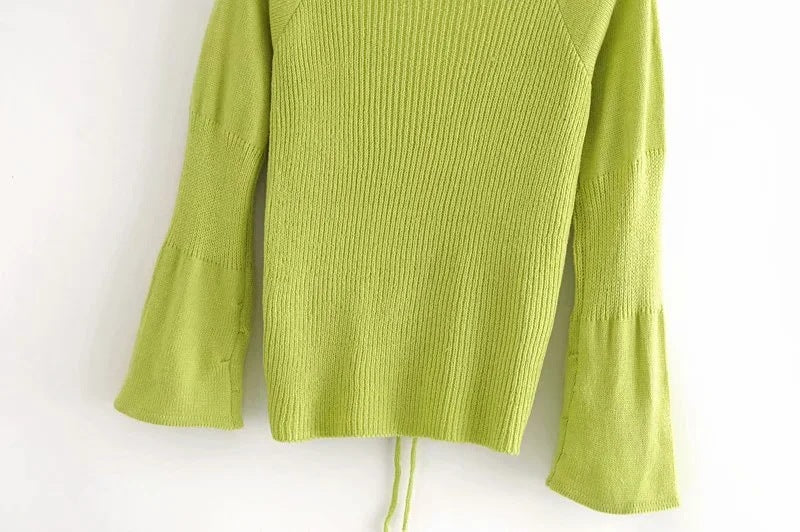 Fluorescent Drawstring Knitted Pullover