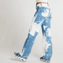 Tie Dye Print Straight Leg Jeans