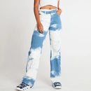 Tie Dye Print Straight Leg Jeans