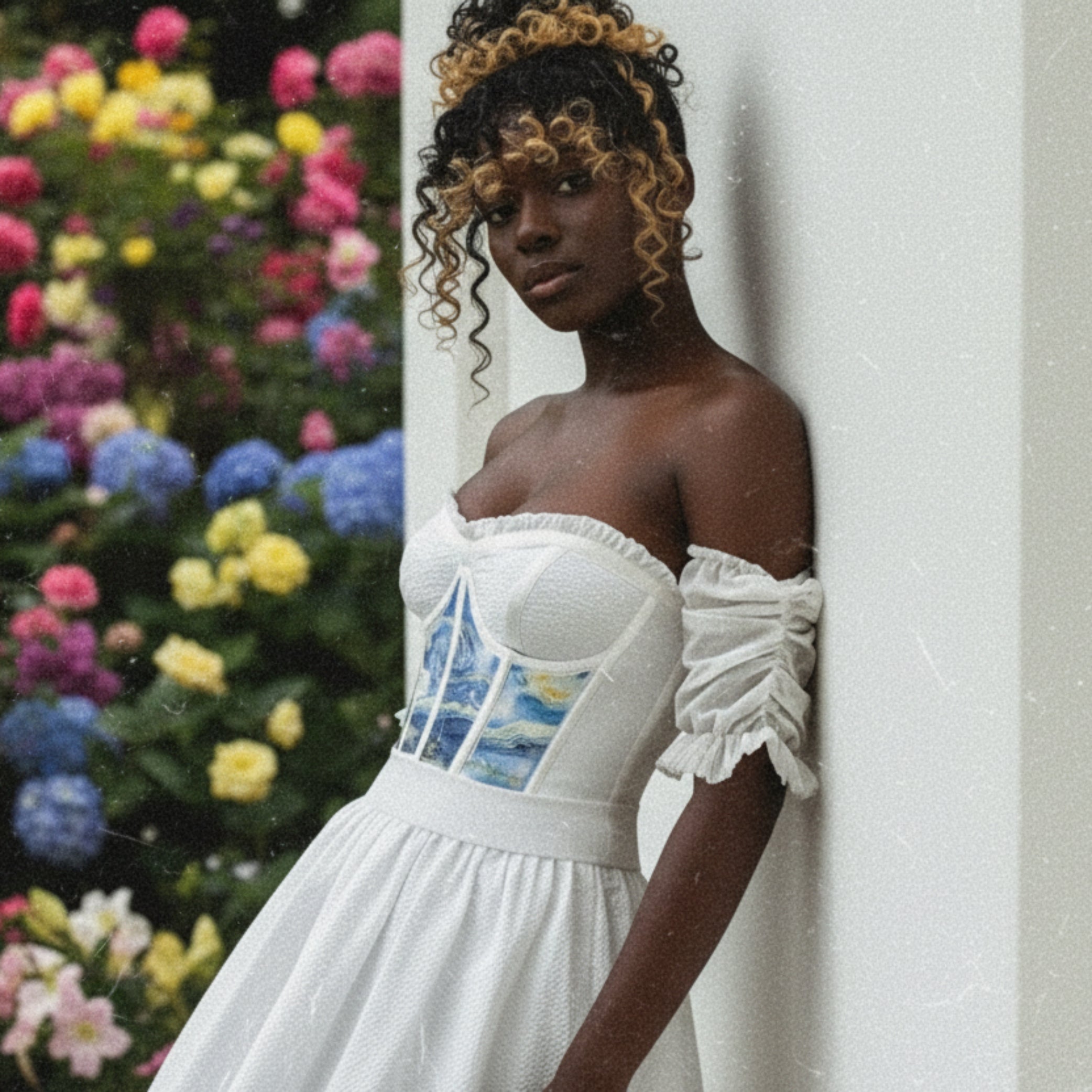 Embroidered Oil Painting Style Waist Corset