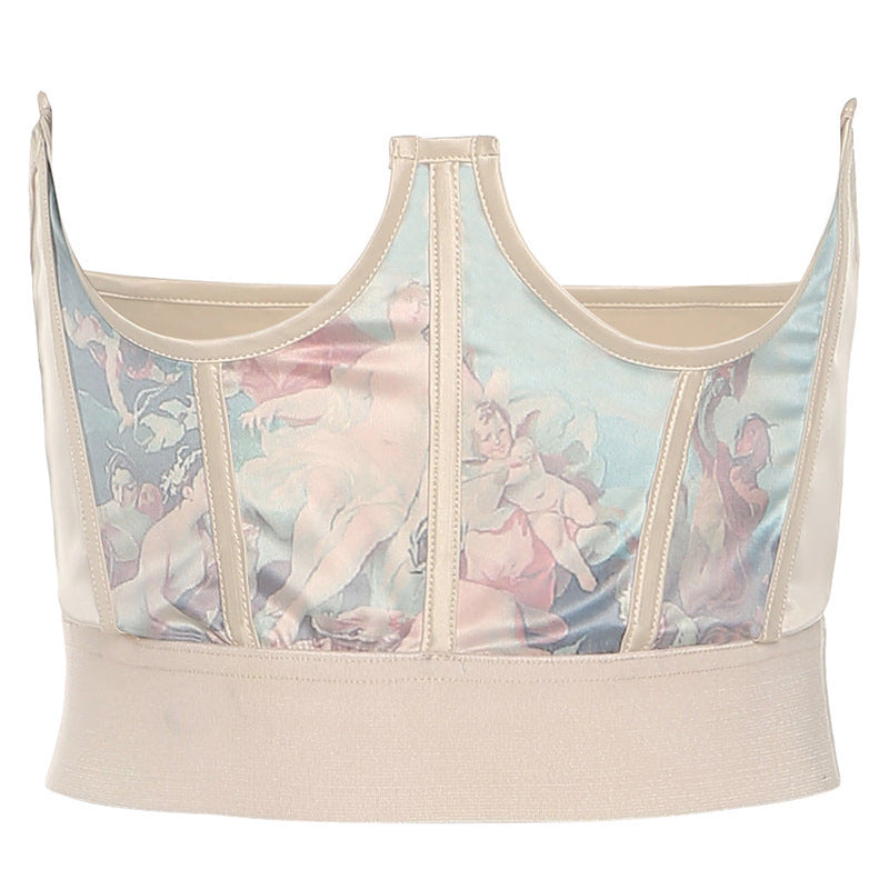 Embroidered Oil Painting Style Waist Corset