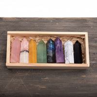8 Column Crystal Set & Wooden Box
