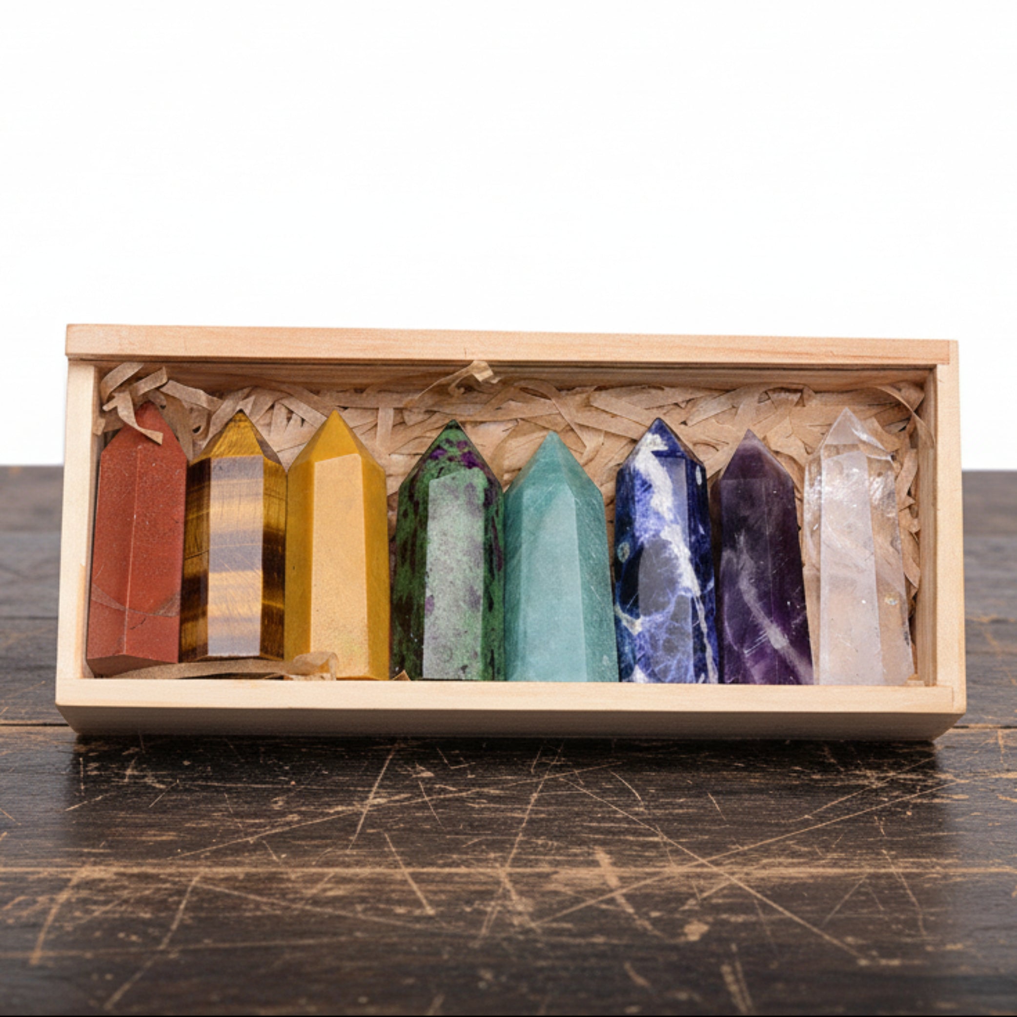 8 Column Crystal Set & Wooden Box