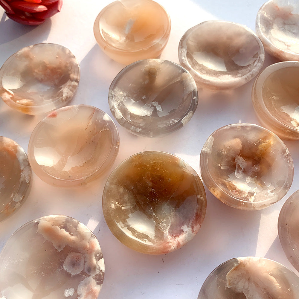 Natural Crystal Cherry Blossom Agate Crystal Bowl
