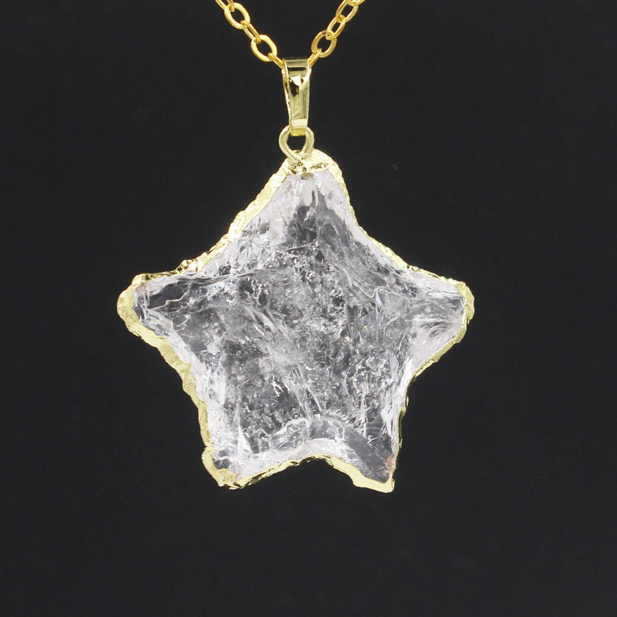White Crystal Star + Moon Pendant