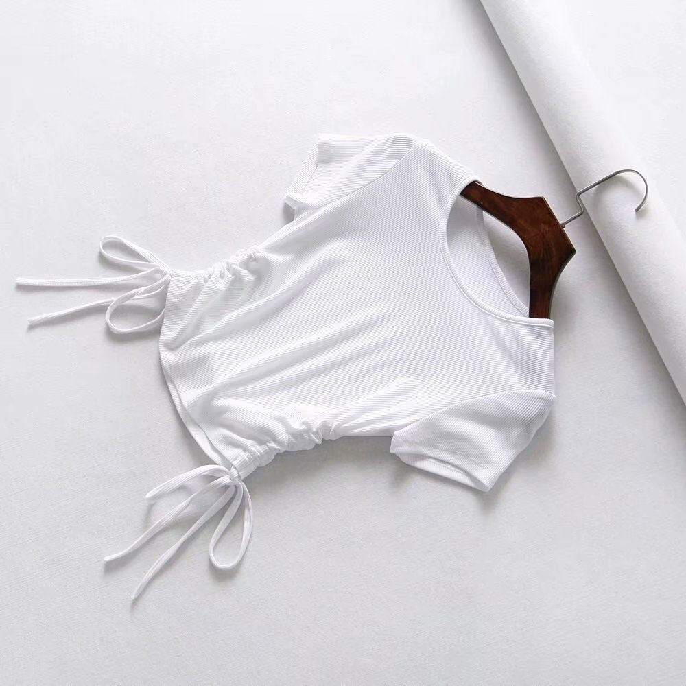 Drawstring short sleeve T-shirt