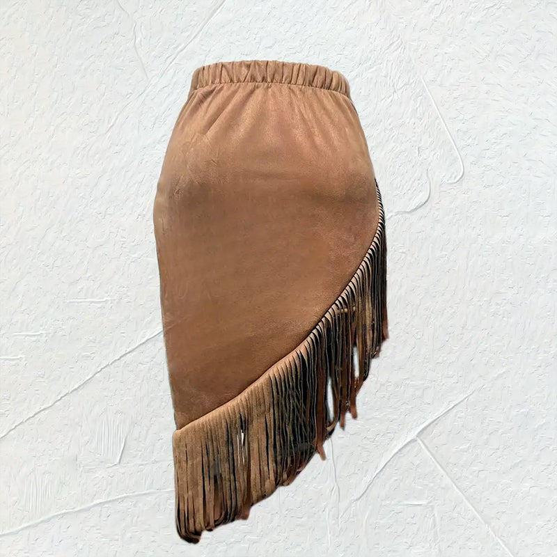 Dusk and Dawn Fringe Suede Skirt