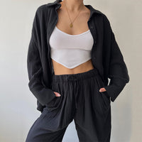 Casual Lapel Long Sleeve + Lounge Pants