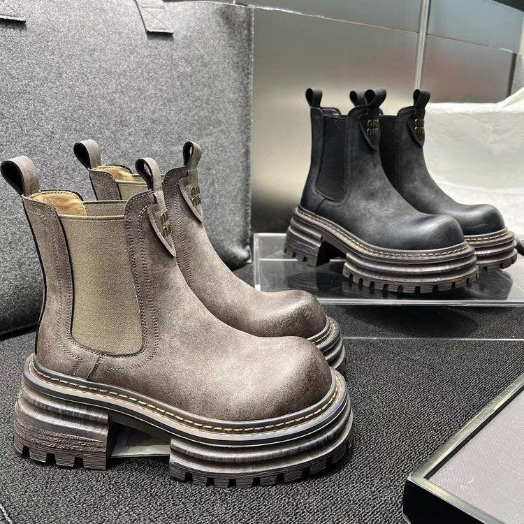 Chunky Heel Smoke Pipe Boots
