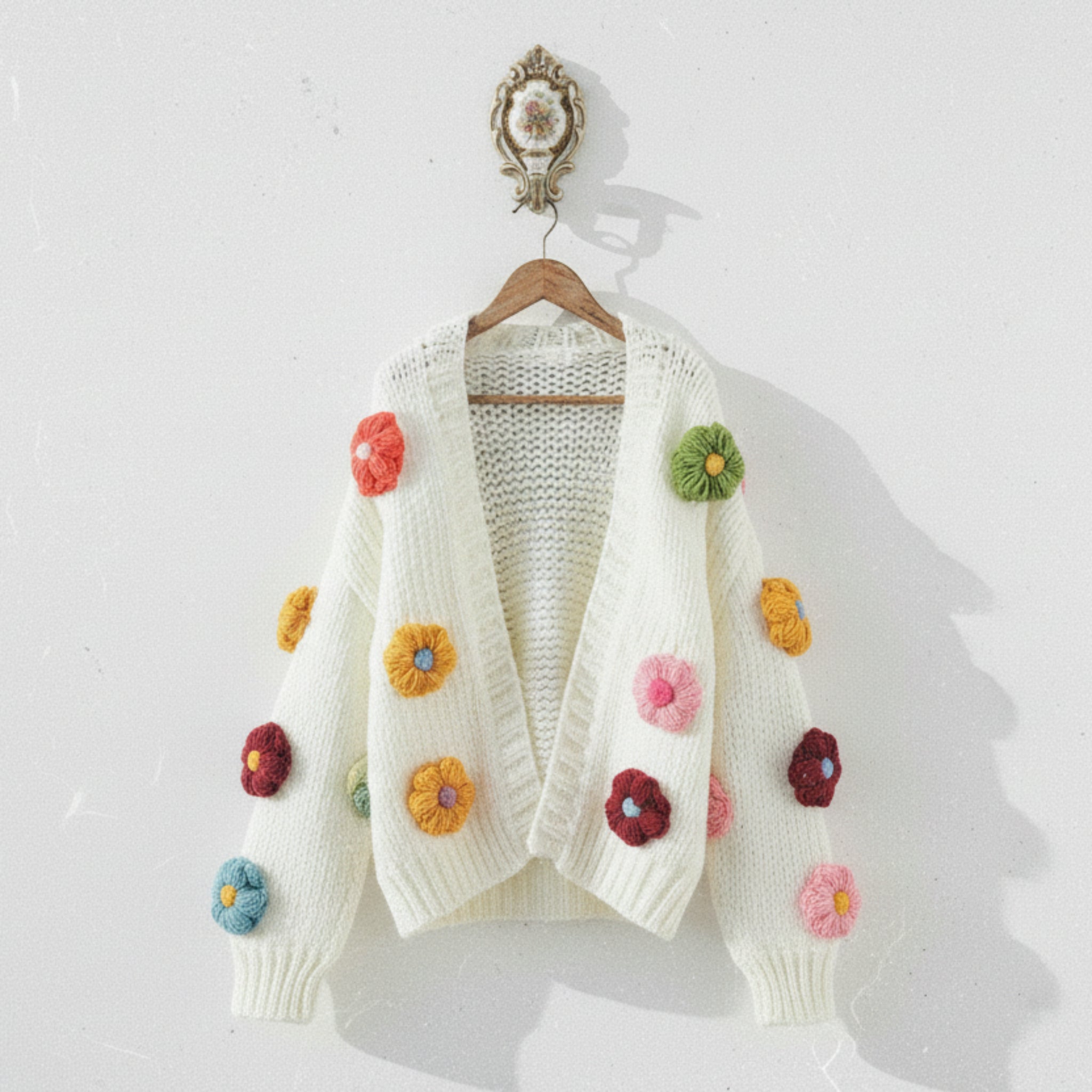 Handmade Crochet Cardigan + Jacquard Embroidery