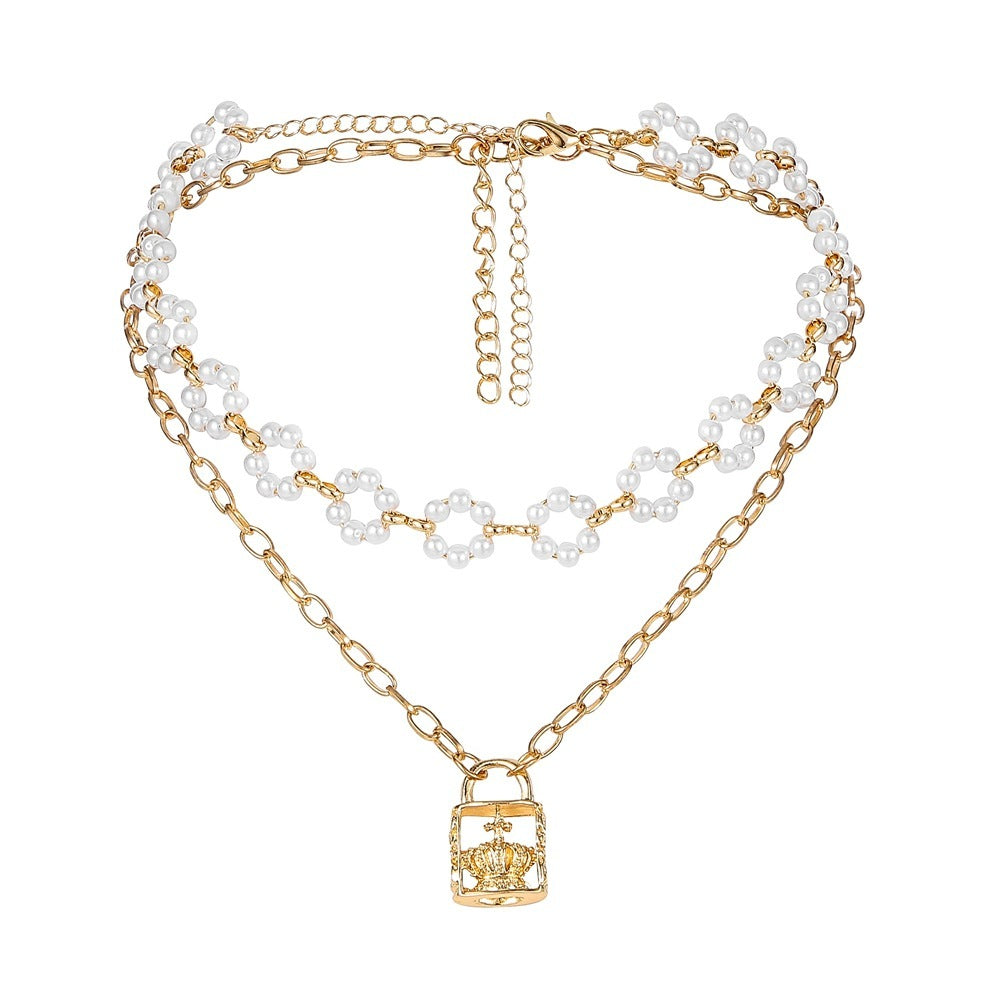 Vintage Lock Pendant Pearl Necklace