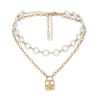Vintage Lock Pendant Pearl Necklace