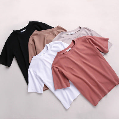 Solid Color Short Sleeve Women's T-shirt