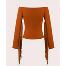 Off-Shoulder Fringe Tassel Blouse