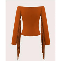 Off-Shoulder Fringe Tassel Blouse