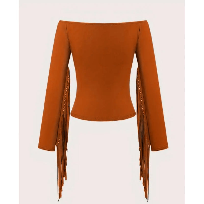 Off-Shoulder Fringe Tassel Blouse