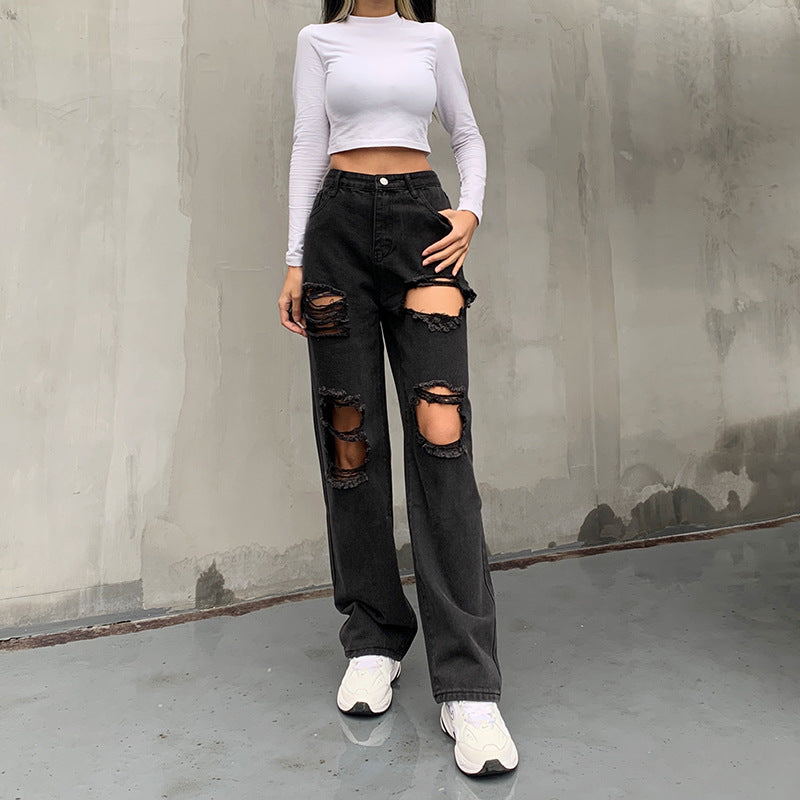 Ripped Edge Casual Jeans