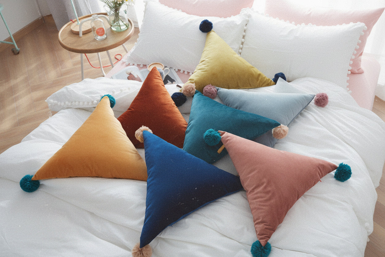 Triangle Pom Pom Cushion Pillow