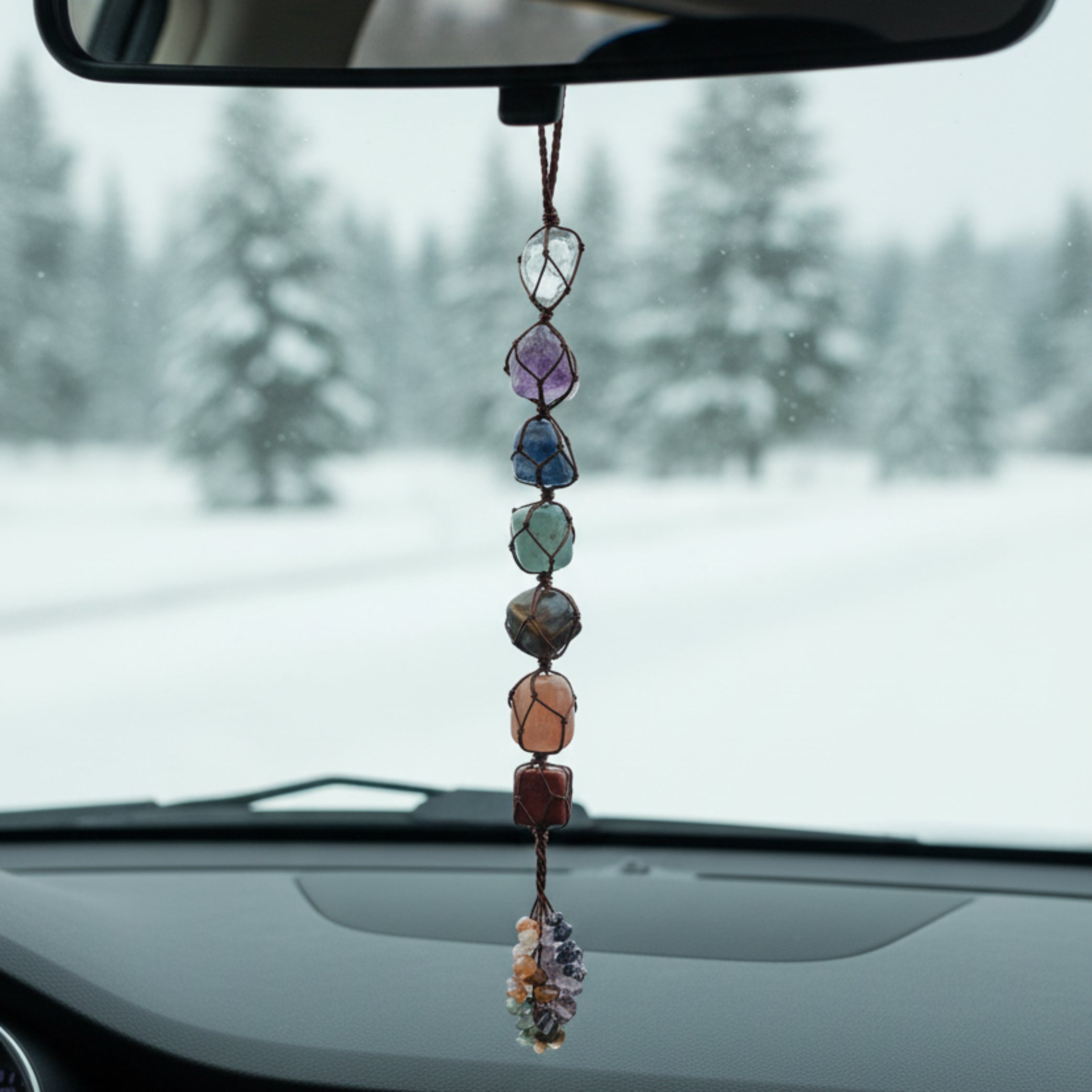 Natural stone 7 chakra irregular car pendant