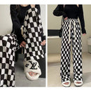 Chessboard Plaid Wide-leg Mop Pants