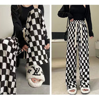 Chessboard Plaid Wide-leg Mop Pants