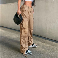 Multi-Pocket Low Rise Cargo Straight Pants