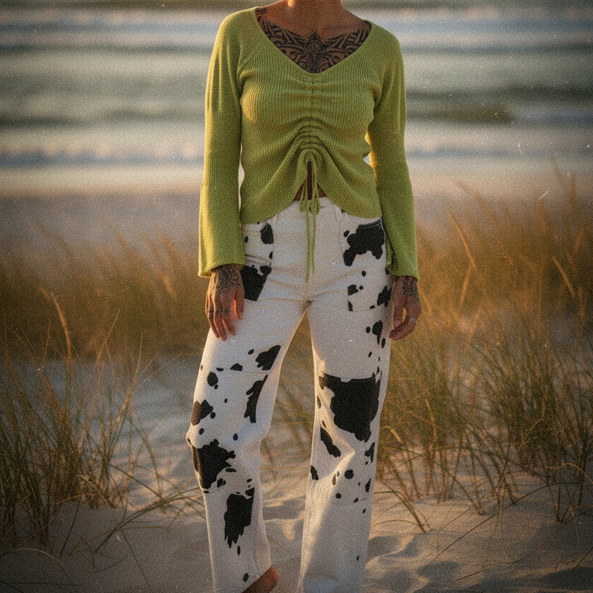 Fluorescent Drawstring Knitted Pullover