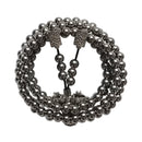 Black beaded bracelet with clasp on a white background