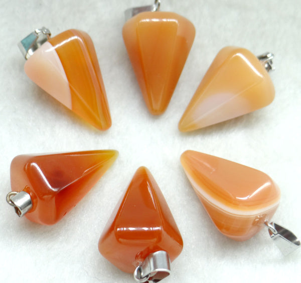 Natural Stone Agate Hexagonal Cone Pendant