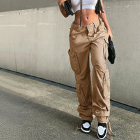 Multi-Pocket Low Rise Cargo Straight Pants