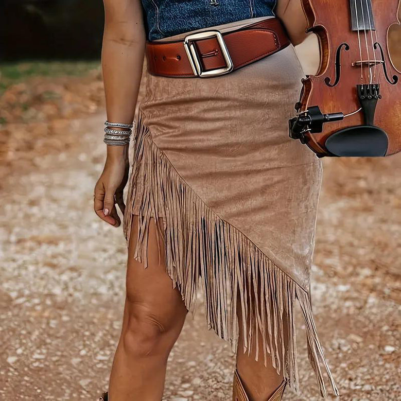 Dusk and Dawn Fringe Suede Skirt