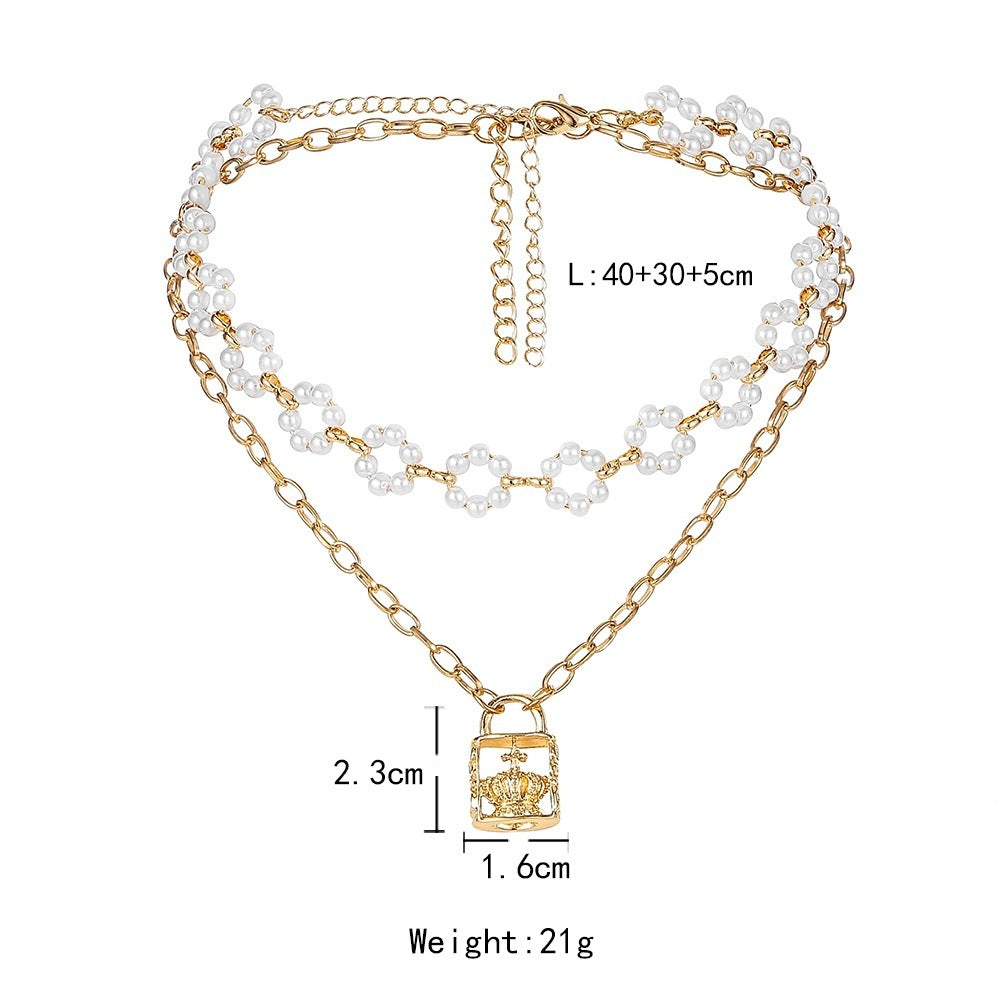 Vintage Lock Pendant Pearl Necklace