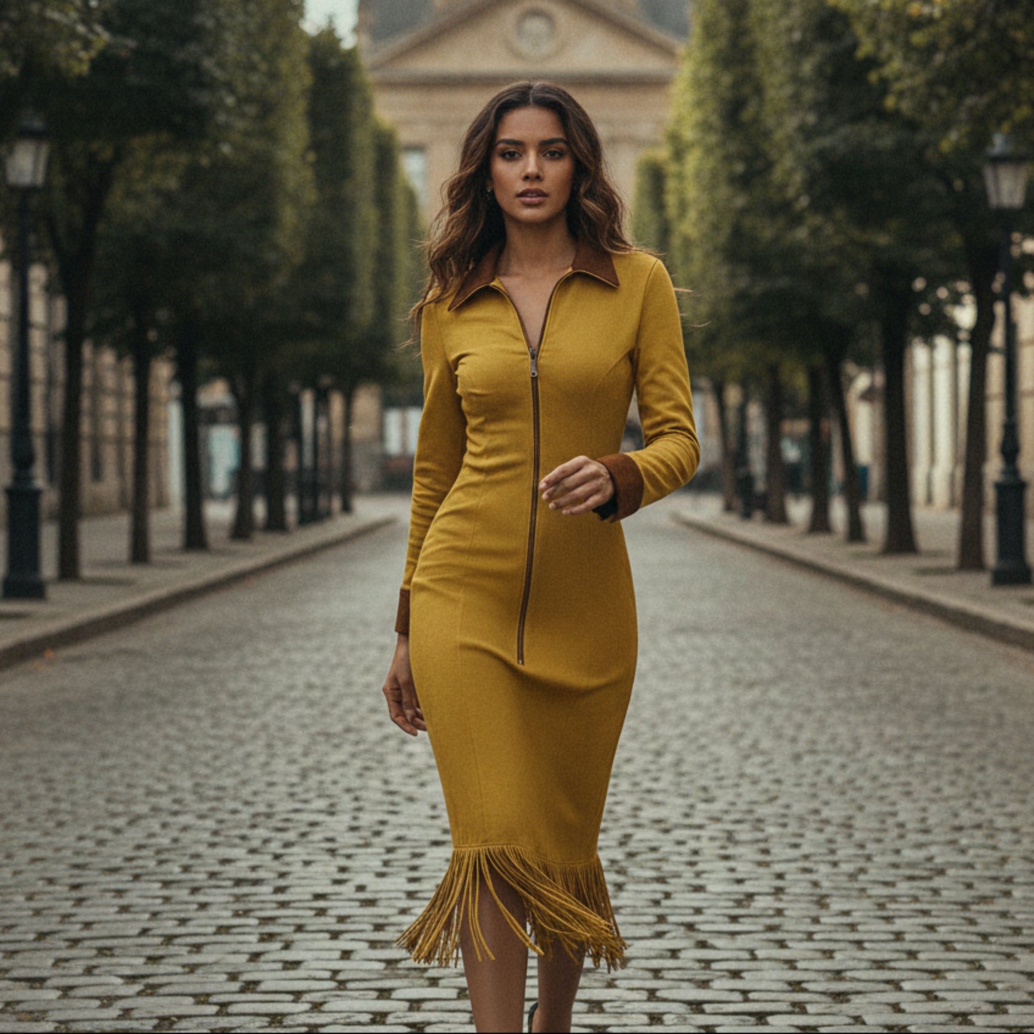 Fringe Lapel Maxi Dress