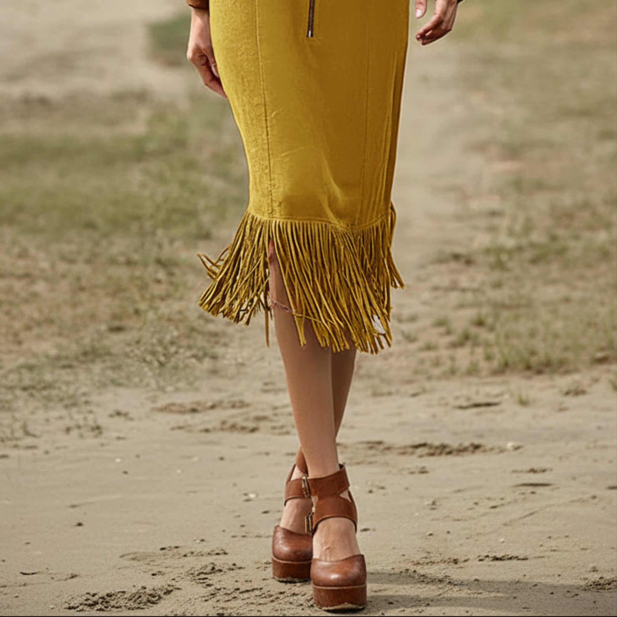 Fringe Lapel Maxi Dress