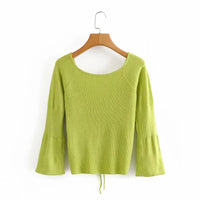 Fluorescent Drawstring Knitted Pullover