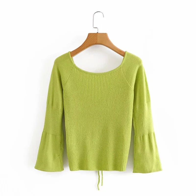 Fluorescent Drawstring Knitted Pullover