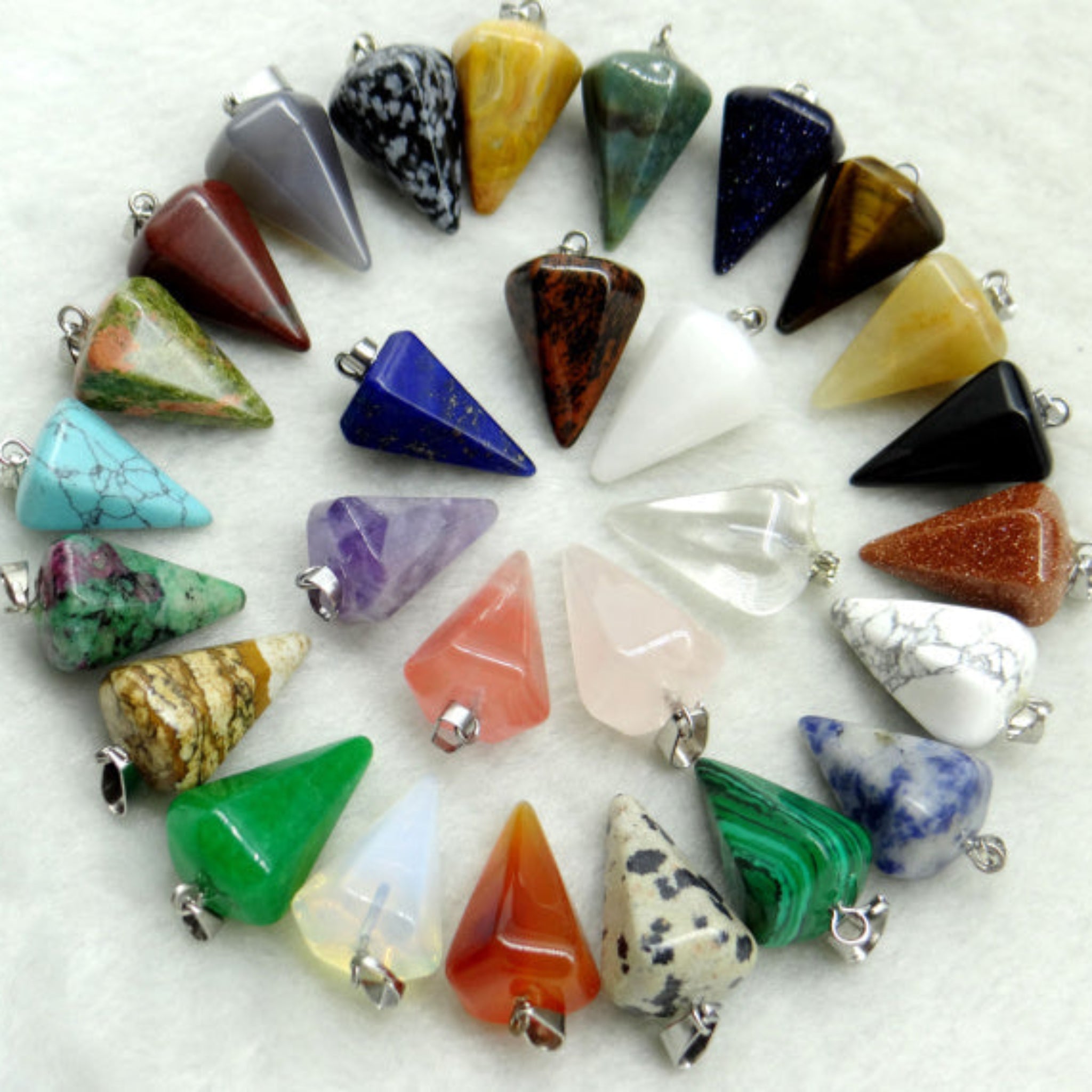 Natural Stone Agate Hexagonal Cone Pendant