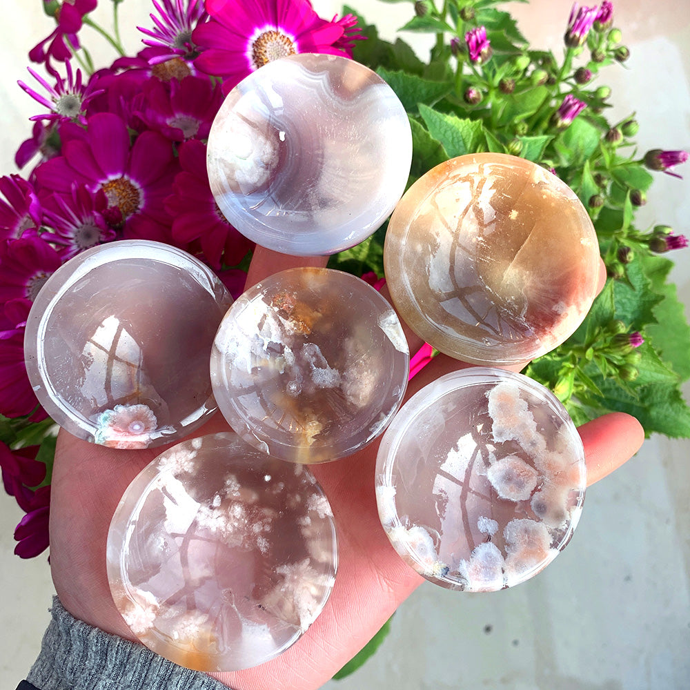 Natural Crystal Cherry Blossom Agate Crystal Bowl
