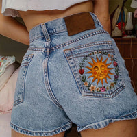 Sun Stamped Denim Shorts