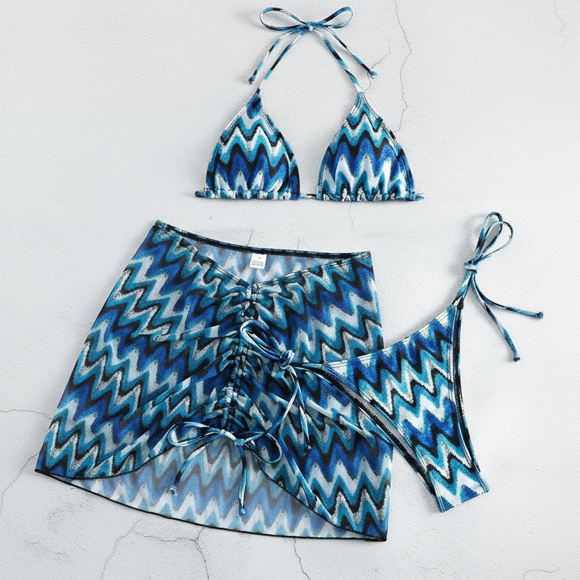 Drawstring Mesh Wrap Skirt Bikini
